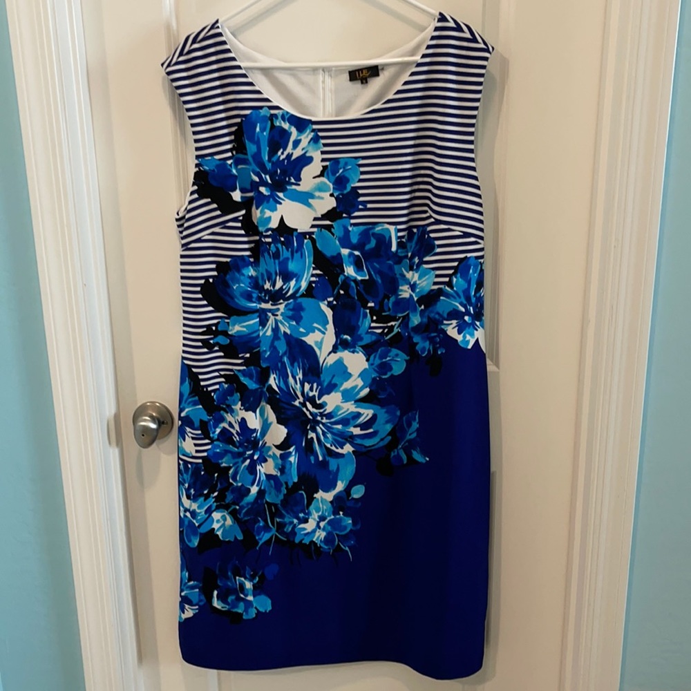 NWOT Gorgeous Blue Striped Floral MIDI Dress SZ 16